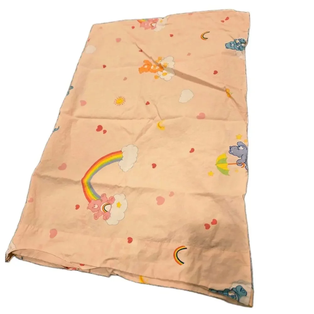 Care Bears Twin Fitted Sheet & Pillow Case 2 Piece Set Pink Rainbows Clouds Sun